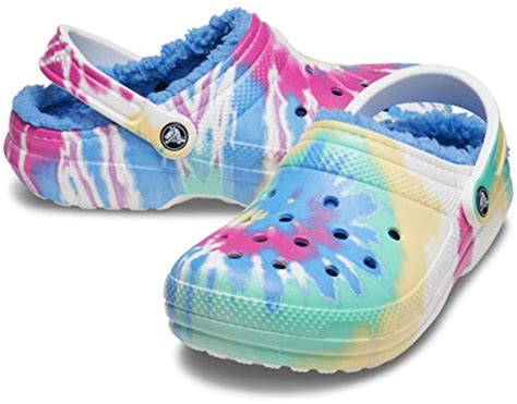 Crocs Unisex Adult Classic Tie Dye Lined Clogs Fuzzy Slippers Powder