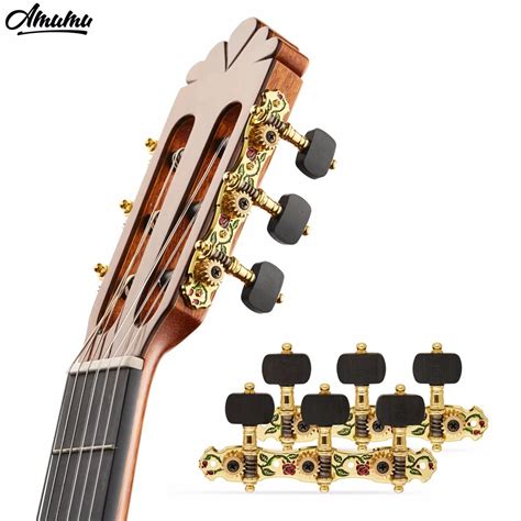 Gold Plated Guitar Machine Heads With Ebony Knob Enamel Rose Pattern 3l