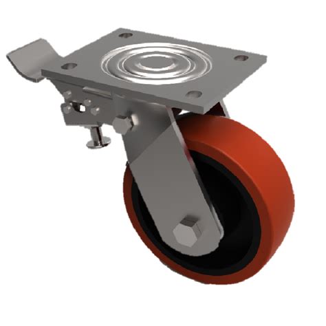 Polyurethane Nylon Plate Swivel Castor Brake 125mm 400kg Load BIL Group