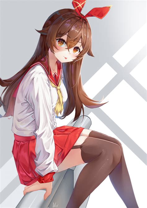 Safebooru 1girl Absurdres Amber Genshin Impact Bangs Black Legwear Brown Eyes Brown Hair