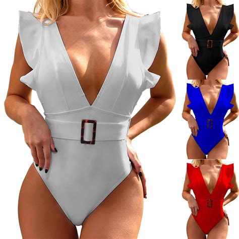 Ykohkofe One Piece Swimsuit Women Tummy Control Deep V Neck Swimming