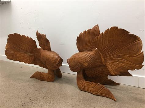 Vintage Pair Of Carved Wooden Japanese Koi Fish At 1stdibs