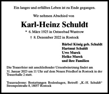 Traueranzeigen Von Karl Heinz Schuldt Trauer Nordkurier