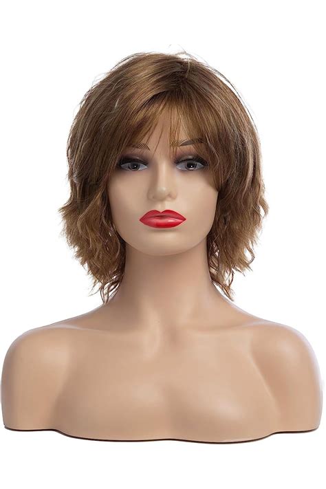 Sallcks Short Blonde Bob Wigs With Bangs For White Women Natual Wavy Blonde Bob Synthetic Wig