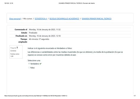 Examen Primer Parcial Te Rico Revisi N Del Intento Pregunta