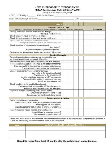 Alaska Adec Underground Storage Tanks Walkthrough Inspection Log Fill