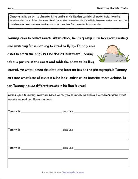 Identifying Character Traits Worksheets