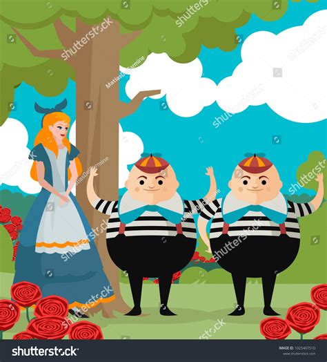 Tweedledum Tweedledee Alice Wonderland Twins Brothers Stock Vector