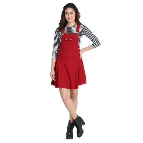 Buy Buynewtrend Women Maroon Cotton Lycra Dungaree Dress With Top Online At Best Prices In India