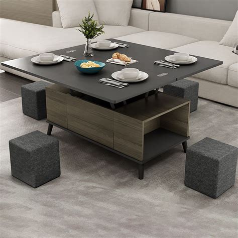 Black Lift Top Convertible Coffee Table With Storage And Drawer Ottomans