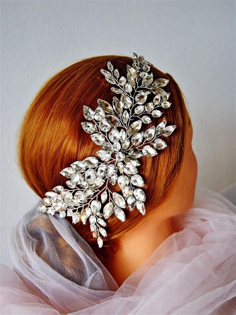 Diamond Bridal Hair Piece Swarovski Wedding Back Headpiece Etsy In