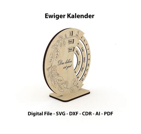 German Calendar Laser Cut File Perpetual Calendar Vector Etsy