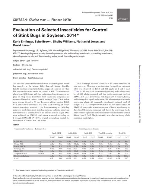 Pdf Evaluation Of Selected Insecticides For Control Of Stink Bugs In