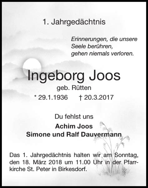 Traueranzeigen Von Ingeborg Joos Aachen Gedenkt