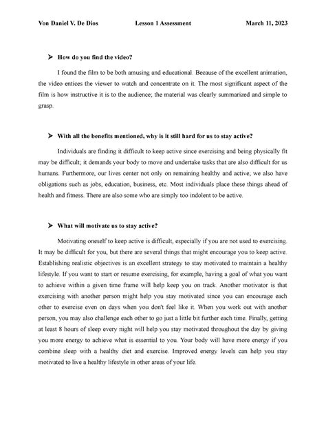 Lesson 1 Assessment PPEEPEPEPEEPE Von Daniel V De Dios Lesson 1