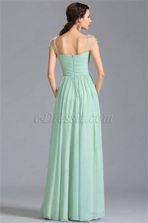 A Line Capped Sleeves Mint Bridesmaid Dress Evening Dress