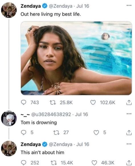 Zendaya Out Here Living My Best Life Tom Holland Is Drowning Meme Out