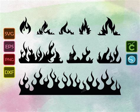 Fire Flames Bundle Svg Design Cricut Dxf Fire Cutting File Etsy