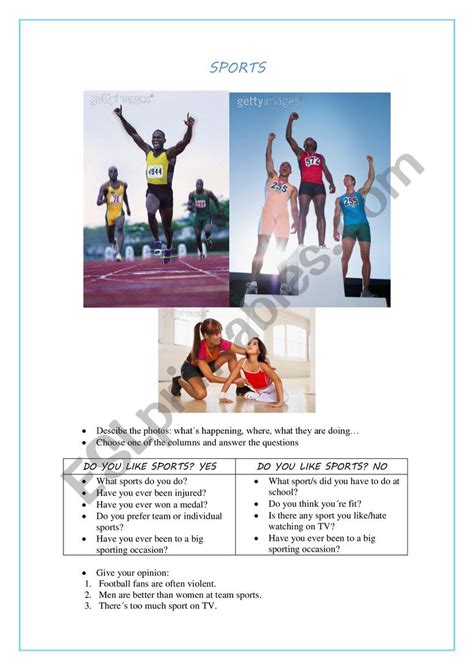 SPEAKING CARD SPORTS ESL Worksheet By Anafmart