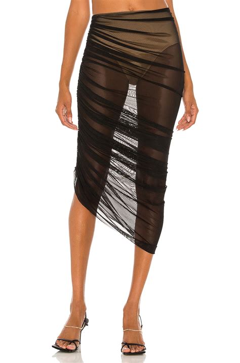 Norma Kamali Diana Long Skirt In Black Mesh Nude REVOLVE