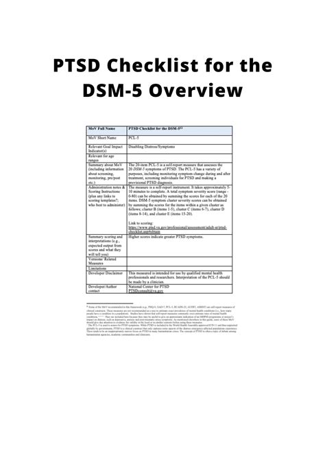 Ptsd Checklist For The Dsm Overview Iasc Mhpss M E Framework Mov