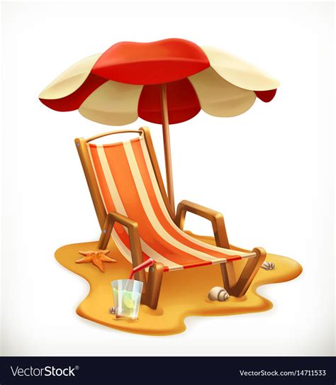 Beach umbrella and lounge chair 3d icon Royalty Free Vector