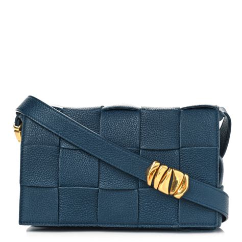 Bottega Veneta Grained Calfskin Maxi Intrecciato Cassette Crossbody Bag Deep Blue 1235689