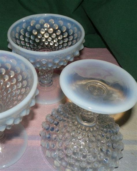 Three Vintage Fenton Hobnail Opalescent Moonstone Sherbet Dish 2000