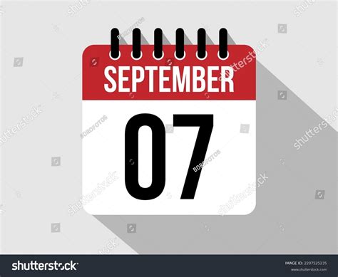 7 September Calendar Vector Icon Red Stock Vector Royalty Free