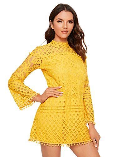 Shein Womens Crochet Pom Pom Sheer Lace Bell Sleeve Dress Telegraph