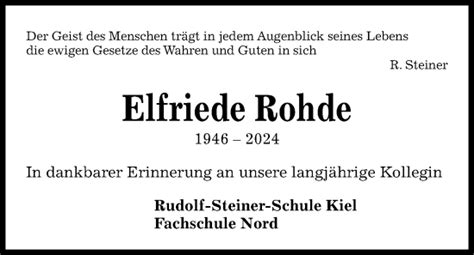 Traueranzeigen Von Elfriede Rohde Trauer Anzeigen De