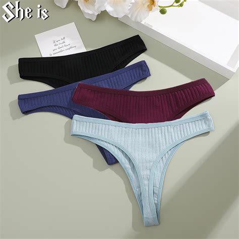 She Is Cotton Thong Soft T Back Sexy Panty Women G String Underwear Low Waist Lingerie S Xl