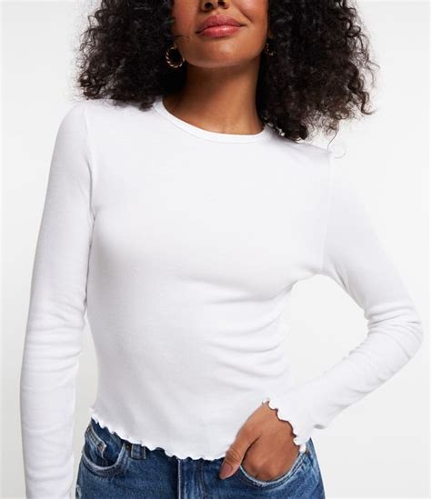 Blusa Manga Longa Em Viscose Frufru Nos Punhos E Barra Branco