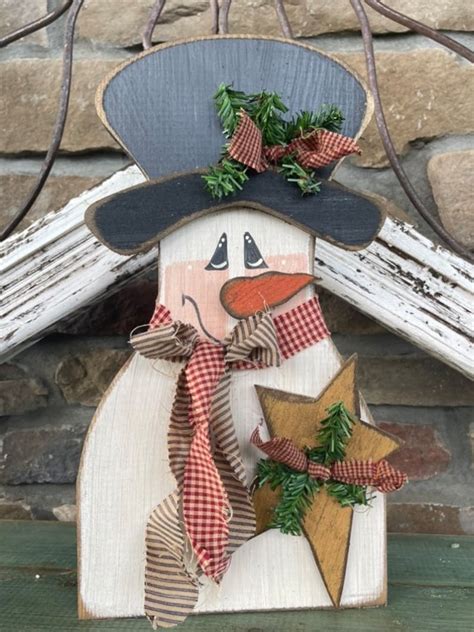 Diy Snowman W Star Unfinished Wood Craft Kit Etsy