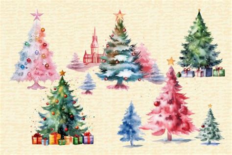 Cute Watercolor Christmas Tree Bundle Graphic By Garyart Creative Fabrica