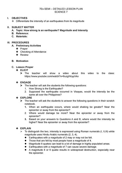 7Es Lesson PLAN LP Writing 7Es SEMI DETAILED LESSON PLAN SCIENCE