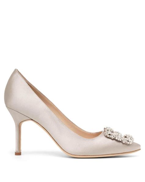 Manolo Blahnik Hangisi Light Grey Satin Pumps In Metallic Lyst