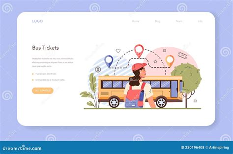 Trip Booking Web Banner Or Landing Page Buying A Ticket For A Bus