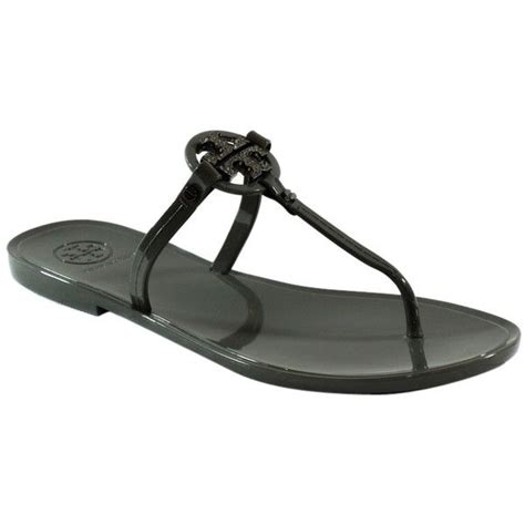 Pre Owned Tory Burch Mini Miller Jelly Thong Crystals Flip Flop Size 9 Gray Sand Black Jelly