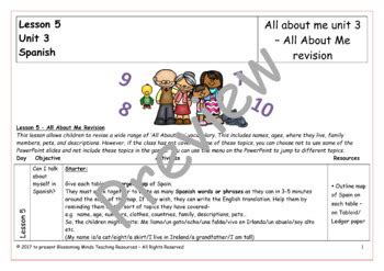 Spanish Lesson All About Me Revision By Blossoming Minds Tpt