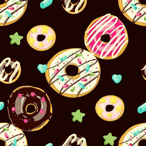 Glazed Donuts Seamless Pattern Bakery Vector Illustration Top View