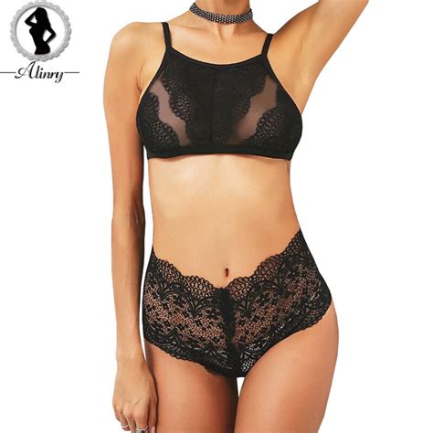 Alinry New Floral Lace Bralette Black White Perspective Sexy Bra Briefs