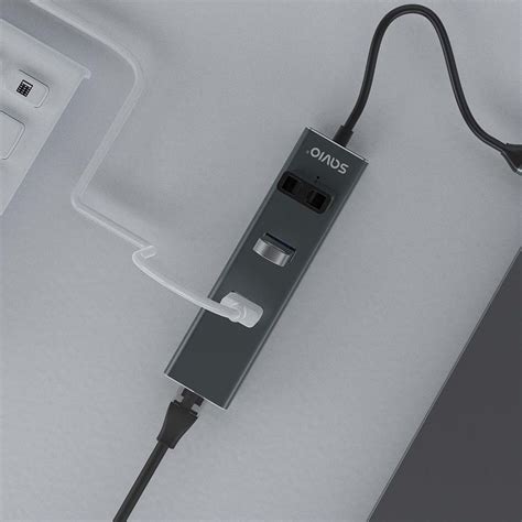 Hub SAVIO AK 57 3 Porturi USB C 3 1 Gen 1 Cu Adaptor RJ 45 Gigabit