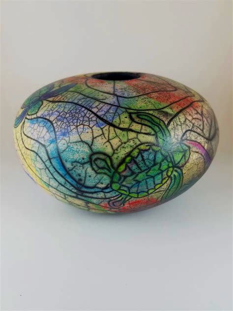 Etched Naked Raku Kiln Glow Pottery