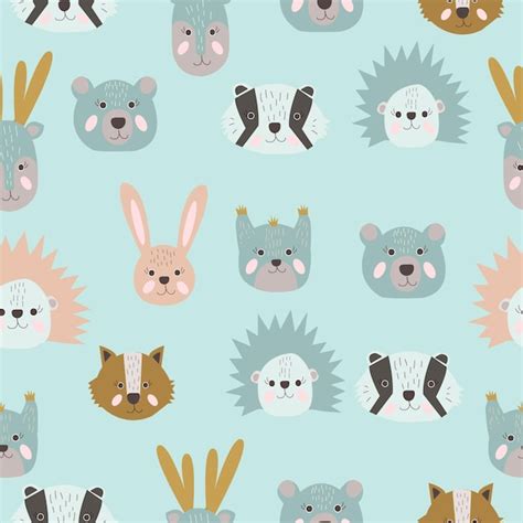 Patrón sin costuras con cabeza de animales lindos vector ilustración