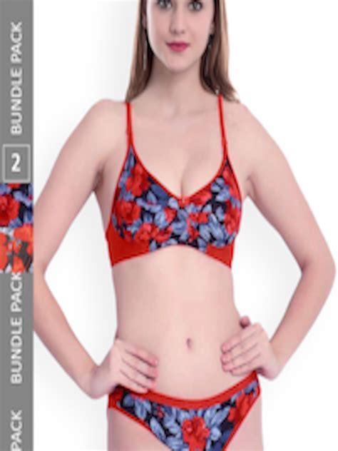 Buy Aamarsh Set Of 2 Printed Cotton Lingerie Set AP Sunflower S Red 30