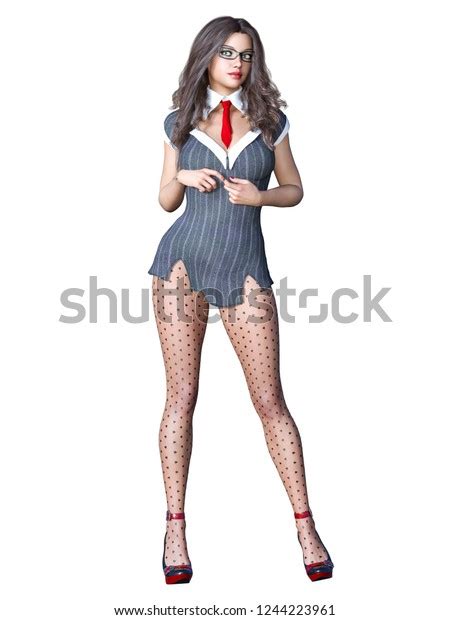 Long Haired Sexy Brunette Secretary Black Pantyhose Stock Illustration Shutterstock