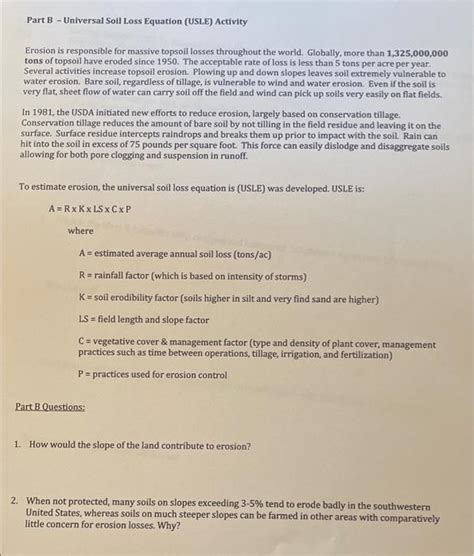 solved part  universal soil loss equation usle activity cheggcom