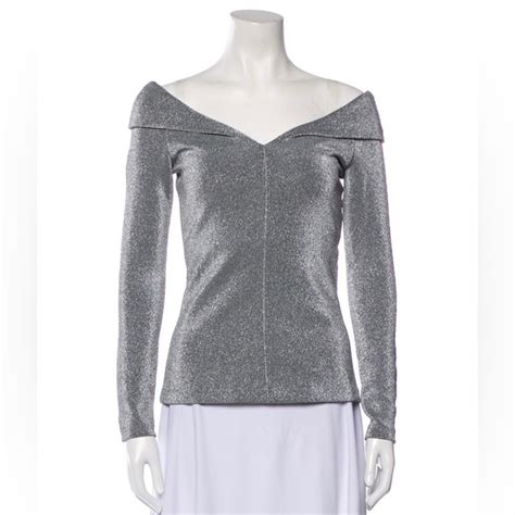 Rosetta Getty Tops Rosetta Getty Off The Shoulder Silver Glitter