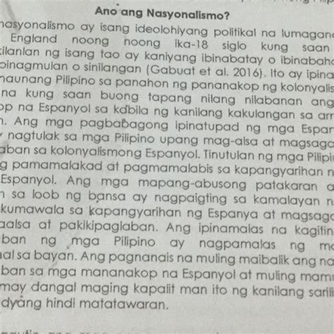 1 Ano Ang Nasyonalismo 2 Ano Ang Naging Bunga Ng Mga Pang Aabuso Ng